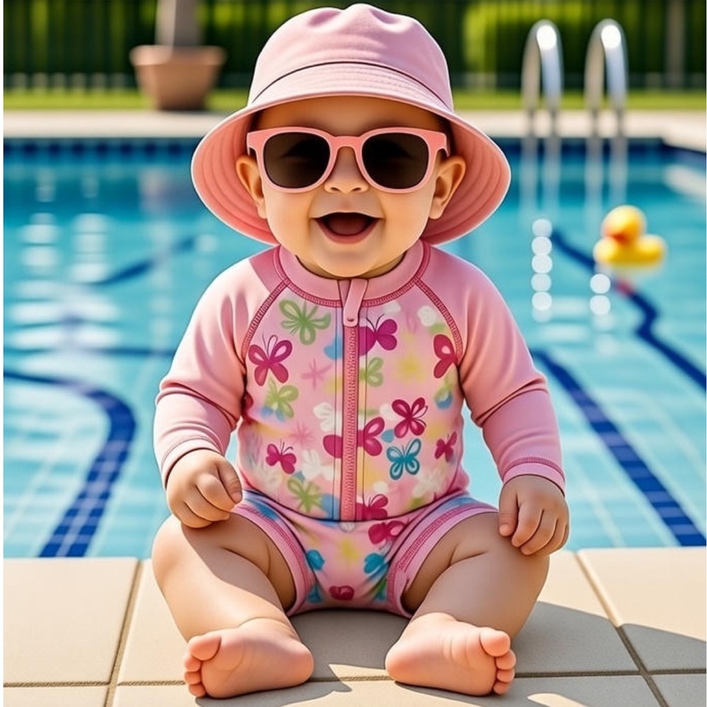 Sansi Baby Beach One-Piece Long Sleeve Swimsuit Rashguard Front Zip Onesie🩷🩵💛